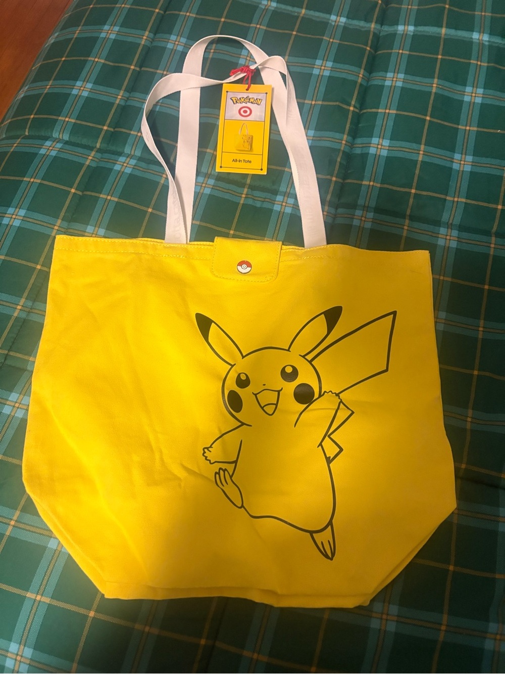 Pokemon Yellow Pikachu Graphic Tote Bag with White Straps